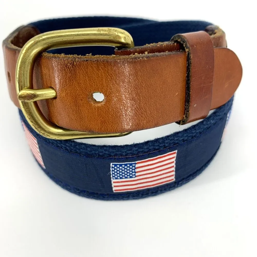Leather Man Ltd Navy Blue American Flag Print Belt Mens Size 26 waist